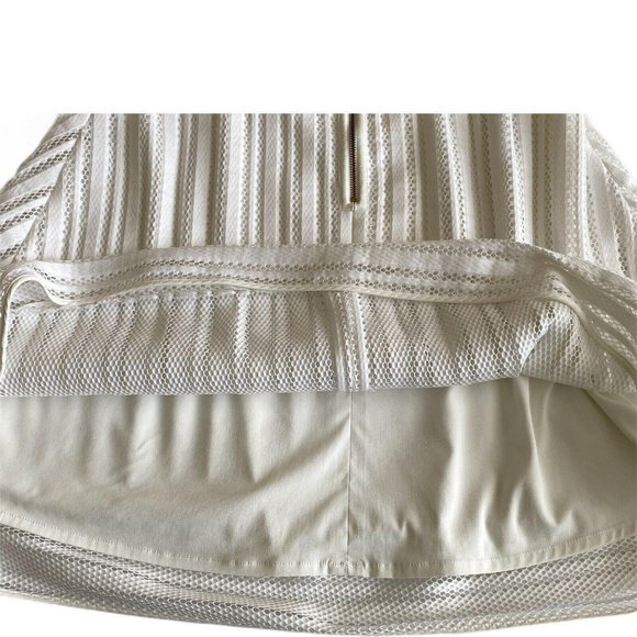 J Crew Size 10 White Mesh Knit Striped Eyelet Skirt Back Zip A Line Flared Lined - Picture 4 of 5